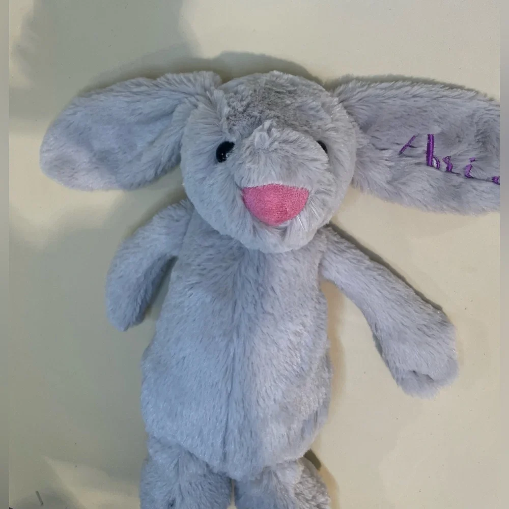Jellycat London Gray Bashful Bunny Plush Toy Medium 12” Personalized “Arie”‎